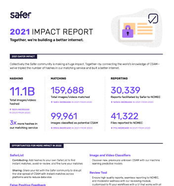 A page from the Safer 2021 Impact Report
